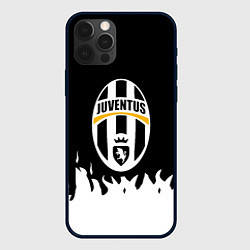 Чехол для iPhone 12 Pro Max Ювентус белый огонь текстура, цвет: 3D-черный