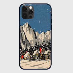 Чехол для iPhone 12 Pro Max Небольшой новогодний город в горах, цвет: 3D-черный