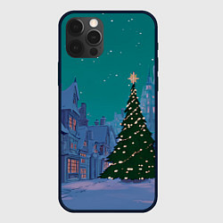 Чехол для iPhone 12 Pro Max Зеленая новогодняя елка во вдоре, цвет: 3D-черный