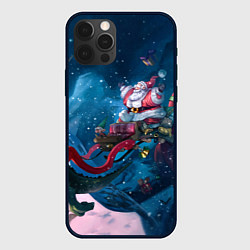 Чехол для iPhone 12 Pro Max Санта с динозавром, цвет: 3D-черный