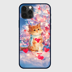 Чехол для iPhone 12 Pro Max Милый котенок и новогодняя елка, цвет: 3D-черный