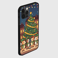 Чехол для iPhone 12 Pro Max Новогодний хор лошадок, цвет: 3D-черный — фото 2