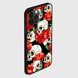 Чехол для iPhone 12 Pro Max Черепки и розы, цвет: 3D-черный — фото 2