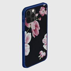 Чехол для iPhone 12 Pro Цветы на черном фоне, цвет: 3D-тёмно-синий — фото 2