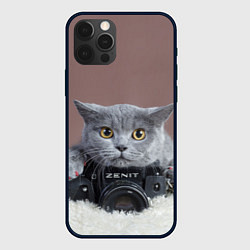 Чехол для iPhone 12 Pro Котик фотограф, цвет: 3D-черный