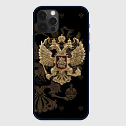 Чехол для iPhone 12 Pro Золотой Герб России, цвет: 3D-черный