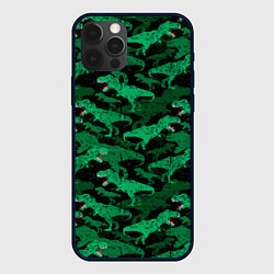Чехол для iPhone 12 Pro Зелёные тираннозавры - камуфляж, цвет: 3D-черный