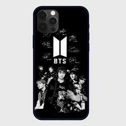 Чехол для iPhone 12 Pro BTS плакат с автографами, цвет: 3D-черный