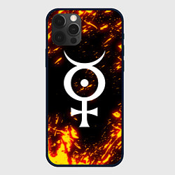 Чехол для iPhone 12 Pro Marilyn Manson логотип на брызгах, цвет: 3D-черный