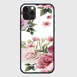 Чехол для iPhone 12 Pro Розовые розы, цвет: 3D-черный