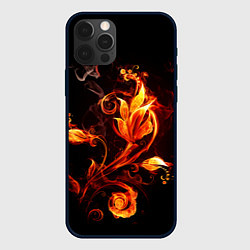 Чехол для iPhone 12 Pro Огненный цветок, цвет: 3D-черный