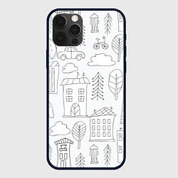 Чехол для iPhone 12 Pro Нарисованный город, цвет: 3D-черный