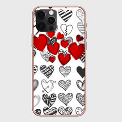 Чехол для iPhone 12 Pro Сердца, цвет: 3D-светло-розовый