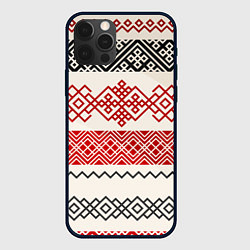 Чехол для iPhone 12 Pro Славянский узор красно-черный, цвет: 3D-черный
