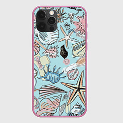 Чехол для iPhone 12 Pro Морские обитатели, цвет: 3D-малиновый