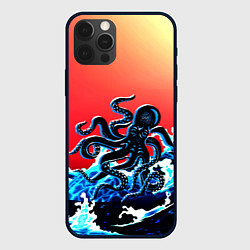Чехол для iPhone 12 Pro Кракен в Море Градиент, цвет: 3D-черный
