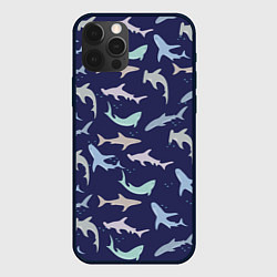 Чехол для iPhone 12 Pro Акулы разные, цвет: 3D-черный