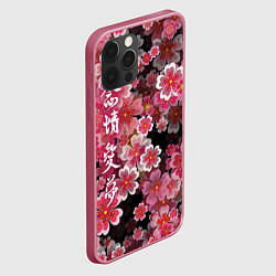 Чехол для iPhone 12 Pro Иероглифы и Сакура 3D, цвет: 3D-малиновый — фото 2