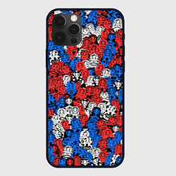 Чехол для iPhone 12 Pro Бело-сине-красные матрёшки, цвет: 3D-черный