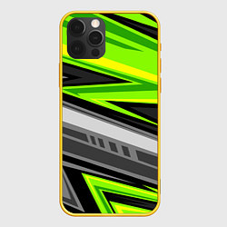 Чехол для iPhone 12 Pro Зеленые линии, цвет: 3D-желтый