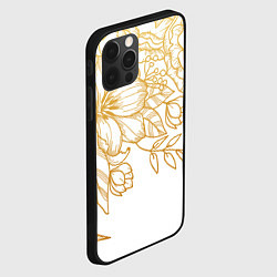 Чехол для iPhone 12 Pro Золотые цветы на белом, цвет: 3D-черный — фото 2