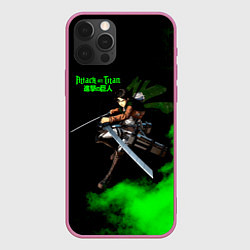 Чехол для iPhone 12 Pro Атака титанов ядовитый зеленый дым Леви Аккерман, цвет: 3D-малиновый