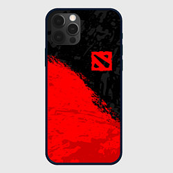 Чехол для iPhone 12 Pro DOTA 2 RED LOGO, БРЫЗГИ КРАСОК, цвет: 3D-черный