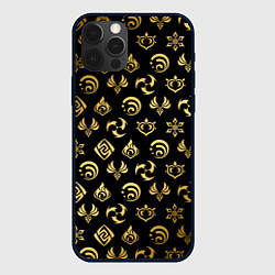 Чехол для iPhone 12 Pro GOLDEN GENSHIN IMPACT PATTERN ЗОЛОТО ГЕНШИН ИМПАКТ, цвет: 3D-черный