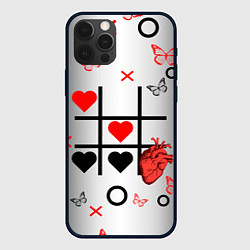 Чехол для iPhone 12 Pro Крестики нолики сердцами, цвет: 3D-черный