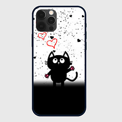 Чехол для iPhone 12 Pro Котик в тумане Сердечки, цвет: 3D-черный