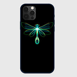 Чехол для iPhone 12 Pro Неоновая стрекоза, цвет: 3D-черный
