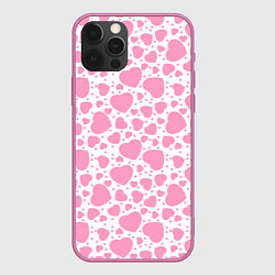Чехол для iPhone 12 Pro Розовые Сердечки LOVE, цвет: 3D-малиновый