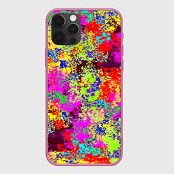 Чехол для iPhone 12 Pro Пиксельный камуфляж Токсик, цвет: 3D-малиновый