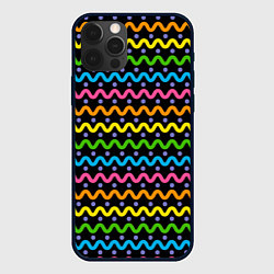 Чехол для iPhone 12 Pro Разноцветные волнистые линии, цвет: 3D-черный