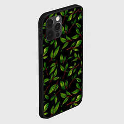Чехол для iPhone 12 Pro Яркие зеленые листья на черном фоне, цвет: 3D-черный — фото 2