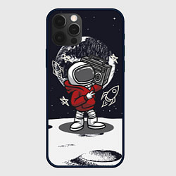 Чехол для iPhone 12 Pro Космонавт с магнитофоном, цвет: 3D-черный