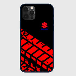 Чехол для iPhone 12 Pro SUZUKI следы шин, цвет: 3D-черный