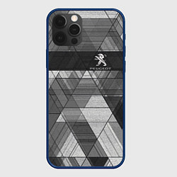 Чехол для iPhone 12 Pro Peugeot много оттенков серого, цвет: 3D-тёмно-синий