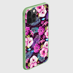 Чехол для iPhone 12 Pro Цветочный Паттерн Flowers and leaves, цвет: 3D-салатовый — фото 2