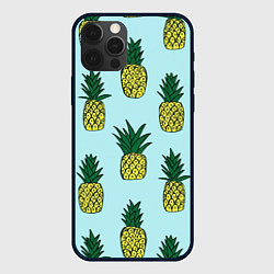 Чехол для iPhone 12 Pro Рисунок ананасов, цвет: 3D-черный