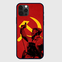 Чехол для iPhone 12 Pro За родину: Серп и молот, цвет: 3D-черный