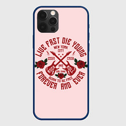 Чехол для iPhone 12 Pro ROCK AND ROLL гитары и розы, цвет: 3D-тёмно-синий