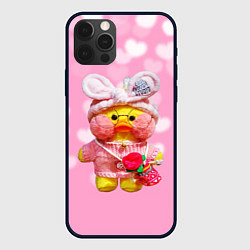 Чехол для iPhone 12 Pro ИГРУШКА УТЯ ЛАЛАФАНФАН СЕРДЕЧКИ, цвет: 3D-черный