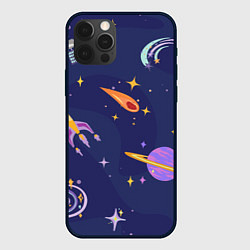 Чехол для iPhone 12 Pro Космический дизайн с планетами, звёздами и ракетам, цвет: 3D-черный