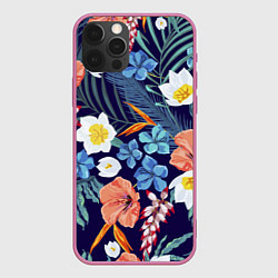 Чехол для iPhone 12 Pro Цветы Экзотические, цвет: 3D-малиновый