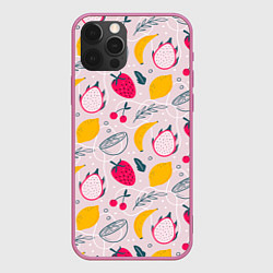 Чехол для iPhone 12 Pro Fruit Pattern, цвет: 3D-малиновый