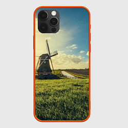 Чехол для iPhone 12 Pro Мельница в поле, цвет: 3D-красный