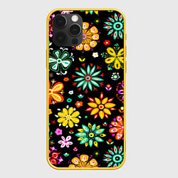 Чехол для iPhone 12 Pro MULTICOLORED FLOWERS, цвет: 3D-желтый