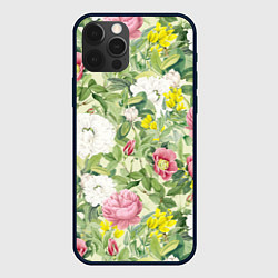 Чехол для iPhone 12 Pro Цветы Белые и Розовые Пионы, цвет: 3D-черный