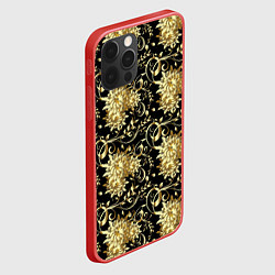 Чехол для iPhone 12 Pro Золотые абстрактные цветы, цвет: 3D-красный — фото 2